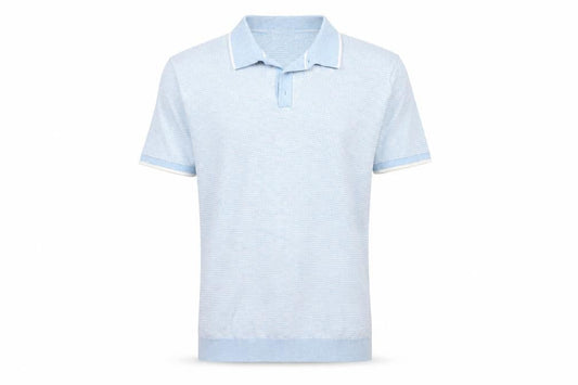 Next Men’s Blue Herringbone Knit Polo Shirt Size M Short Sleeve Cotton