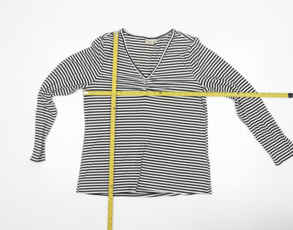 Fransa Women Black White Striped XL Jersey V-Neck Long Sleeve Top