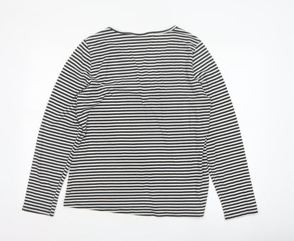 Fransa Women Black White Striped XL Jersey V-Neck Long Sleeve Top