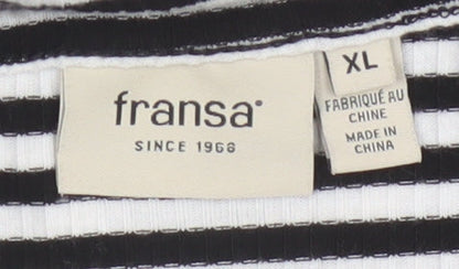 Fransa Women Black White Striped XL Jersey V-Neck Long Sleeve Top
