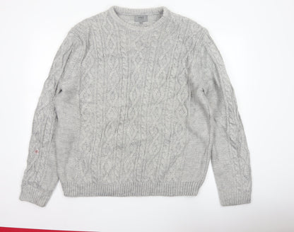 Marks & Spencer Men Grey 2XL Cable Knit Crew Neck Pullover Jumper