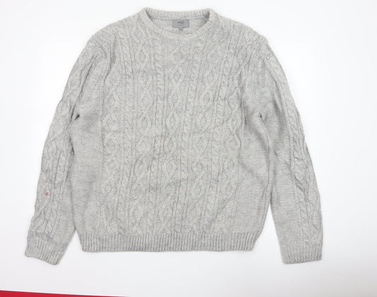 Marks & Spencer Men Grey 2XL Cable Knit Crew Neck Pullover Jumper