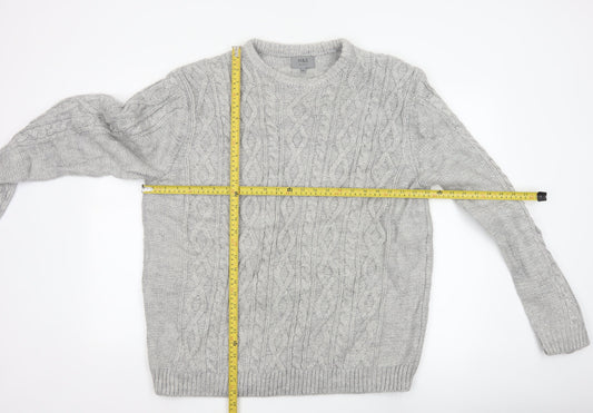 Marks & Spencer Men Grey 2XL Cable Knit Crew Neck Pullover Jumper