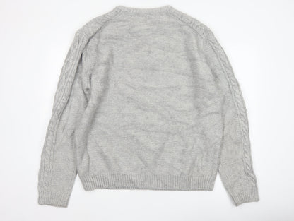 Marks & Spencer Men Grey 2XL Cable Knit Crew Neck Pullover Jumper
