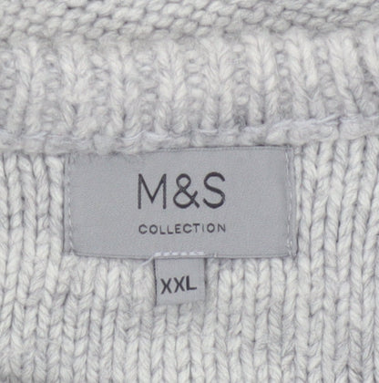 Marks & Spencer Men Grey 2XL Cable Knit Crew Neck Pullover Jumper