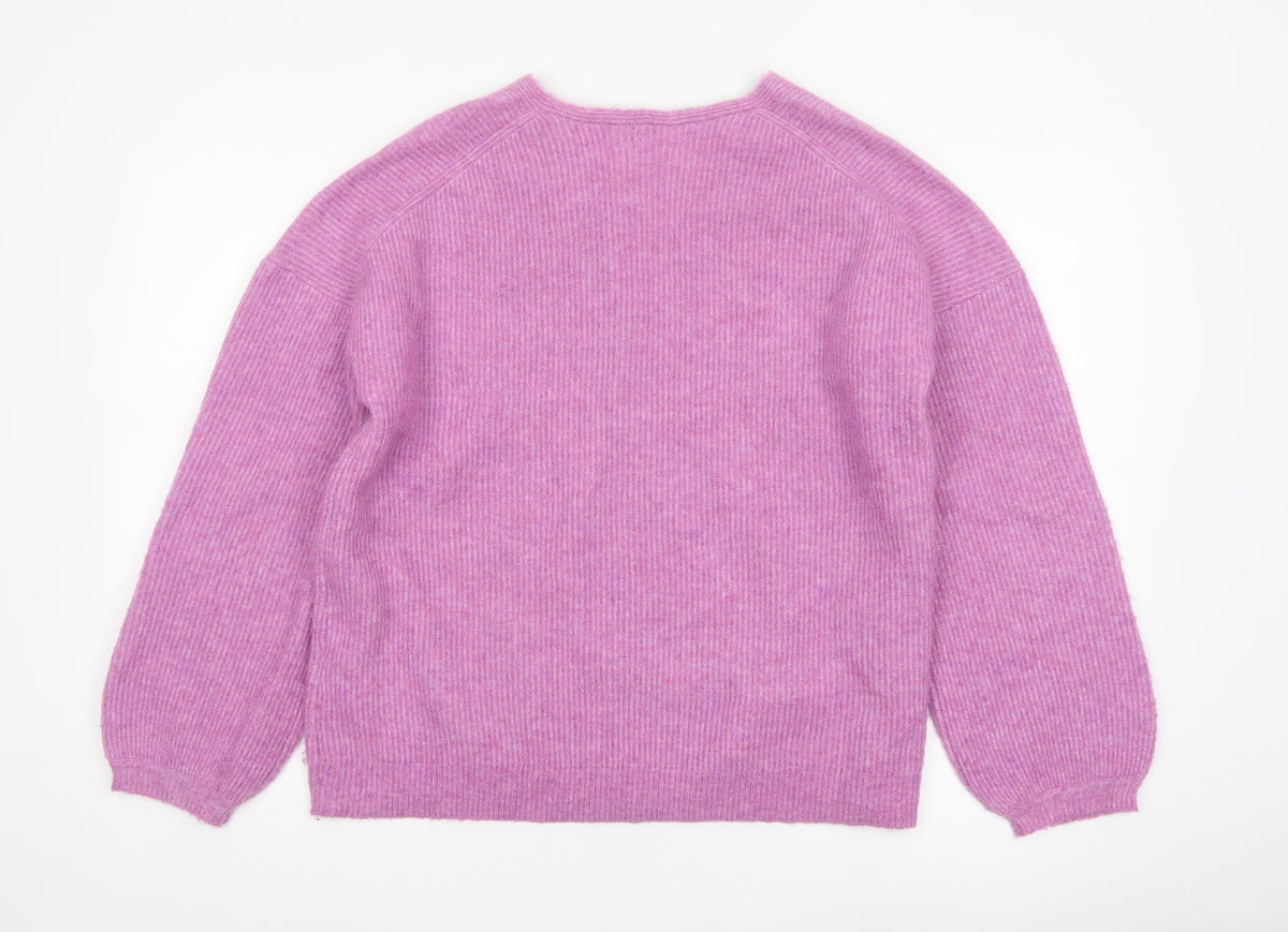 Ro&Zo Women’s Pink V-Neck Balloon Sleeve Knit Jumper UK 8