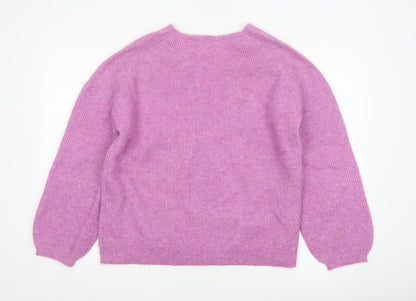 Ro&Zo Women’s Pink V-Neck Balloon Sleeve Knit Jumper UK 8