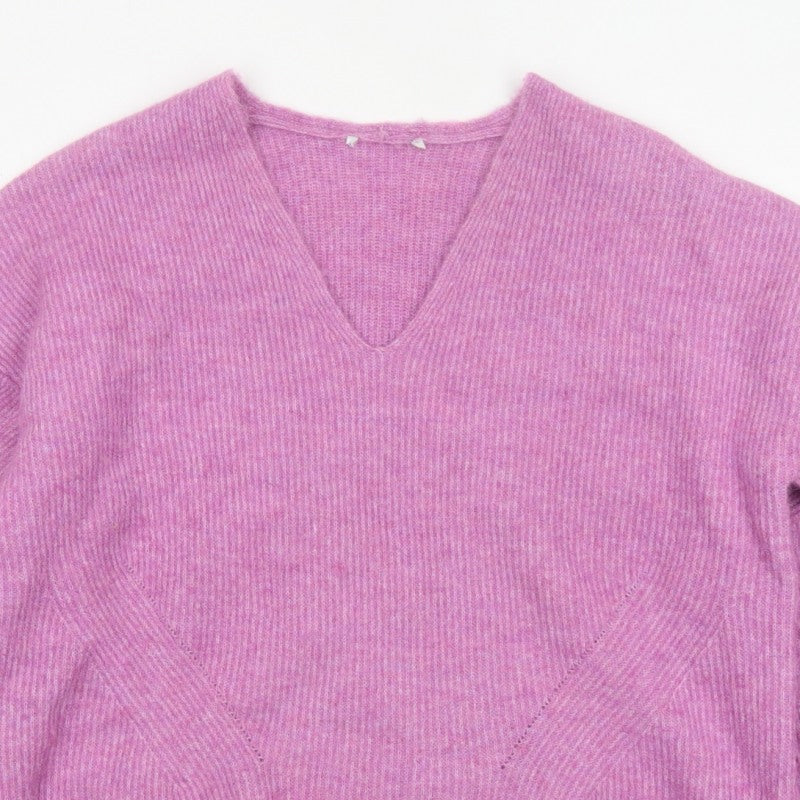 Ro&Zo Women’s Pink V-Neck Balloon Sleeve Knit Jumper UK 8