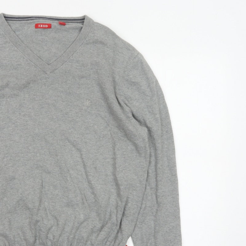 IZOD Men's Grey L V-Neck Fine Knit Pullover Jumper Classic
