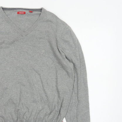 IZOD Men's Grey L V-Neck Fine Knit Pullover Jumper Classic