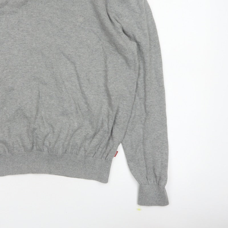 IZOD Men's Grey L V-Neck Fine Knit Pullover Jumper Classic