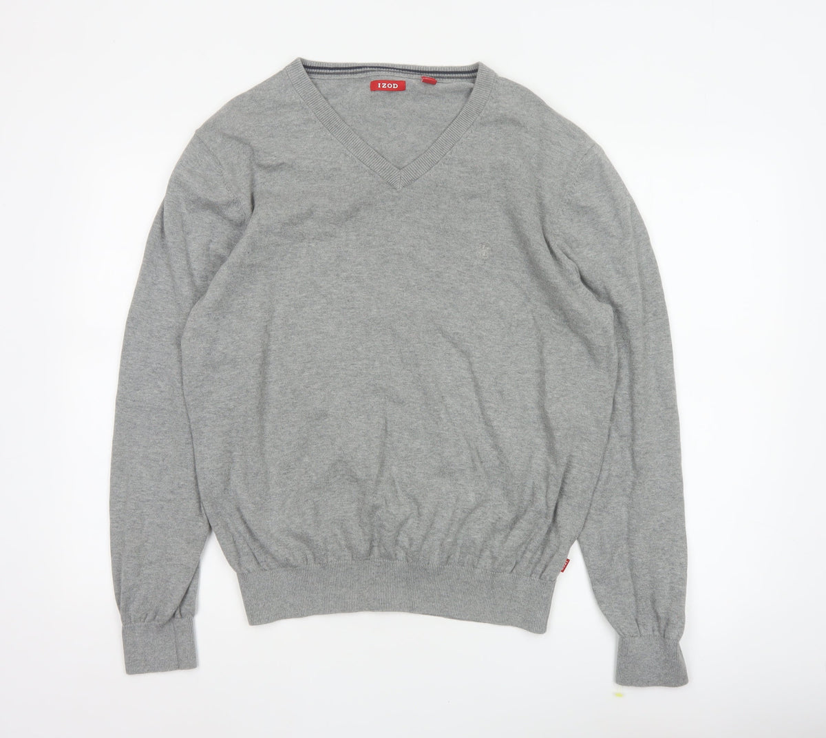 IZOD Men's Grey L V-Neck Fine Knit Pullover Jumper Classic