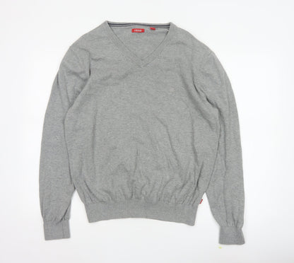 IZOD Men's Grey L V-Neck Fine Knit Pullover Jumper Classic