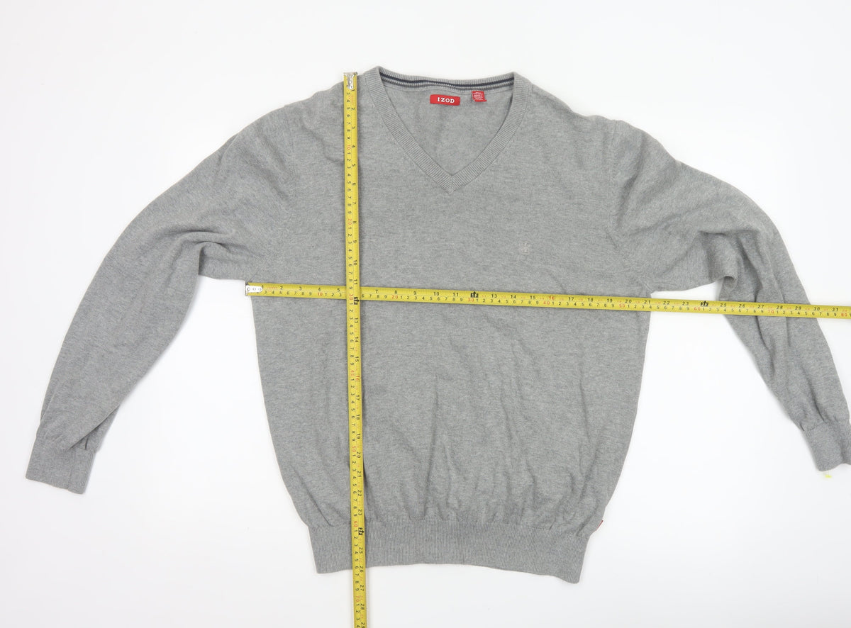 IZOD Men's Grey L V-Neck Fine Knit Pullover Jumper Classic