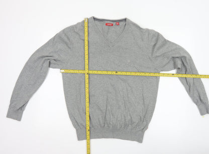 IZOD Men's Grey L V-Neck Fine Knit Pullover Jumper Classic