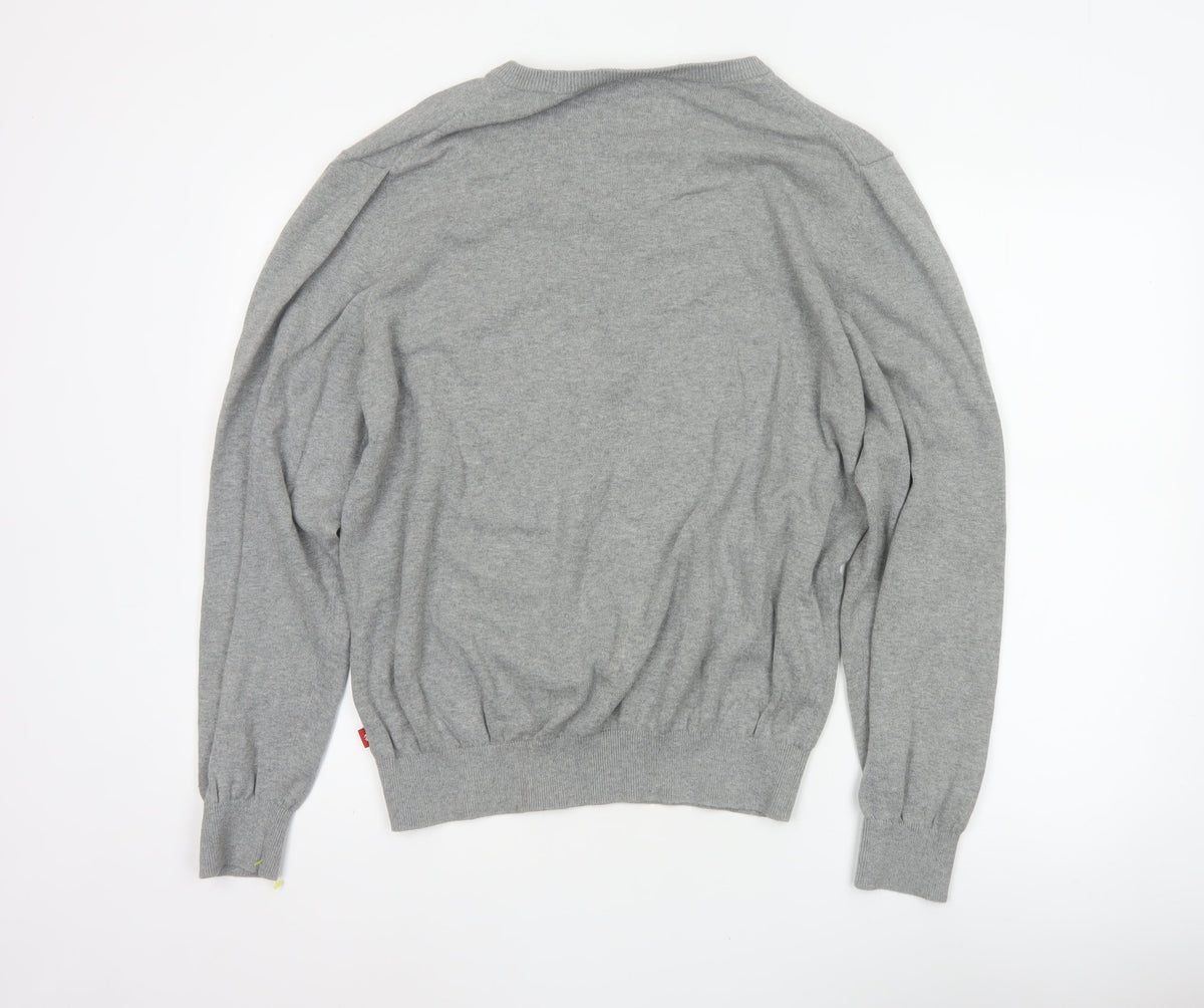 IZOD Men's Grey L V-Neck Fine Knit Pullover Jumper Classic