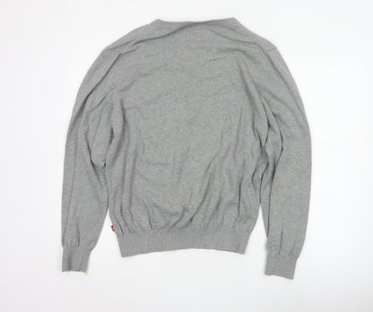 IZOD Men's Grey L V-Neck Fine Knit Pullover Jumper Classic
