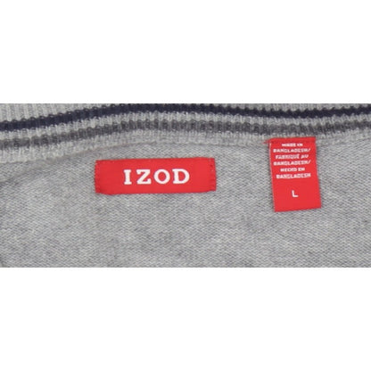 IZOD Men's Grey L V-Neck Fine Knit Pullover Jumper Classic