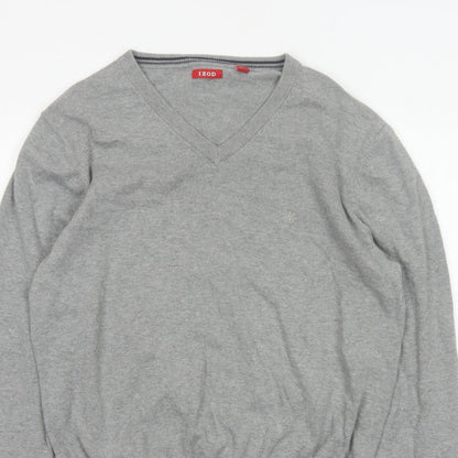 IZOD Men's Grey L V-Neck Fine Knit Pullover Jumper Classic