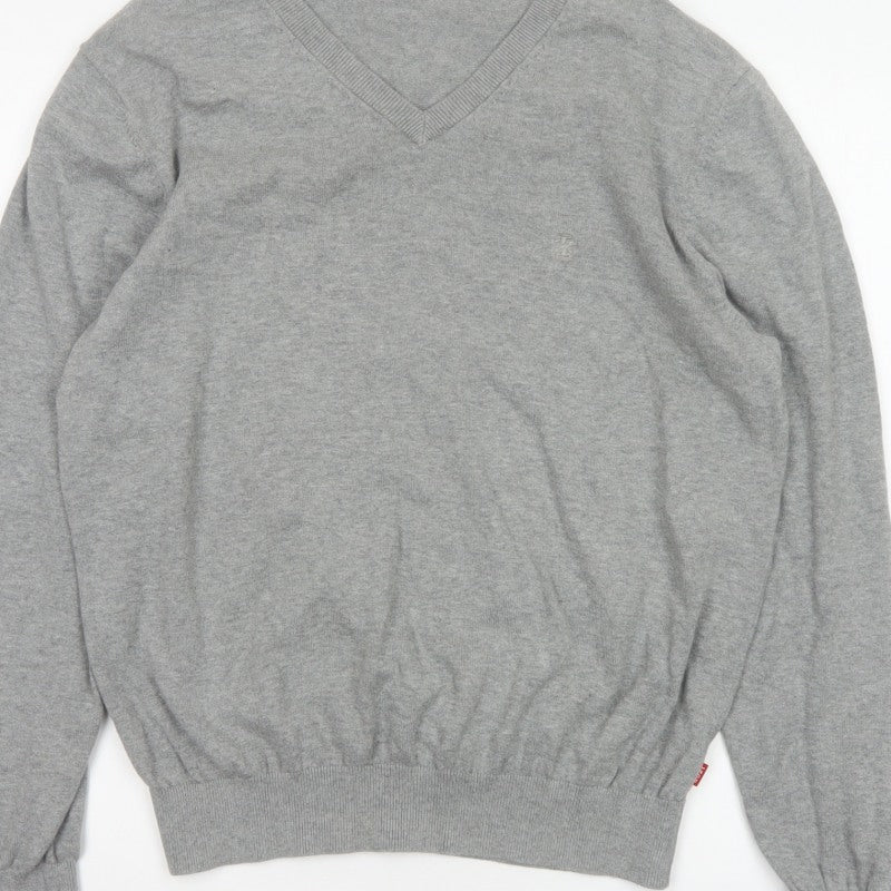 IZOD Men's Grey L V-Neck Fine Knit Pullover Jumper Classic