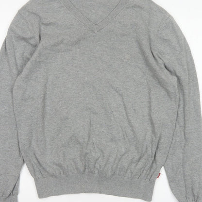 IZOD Men's Grey L V-Neck Fine Knit Pullover Jumper Classic