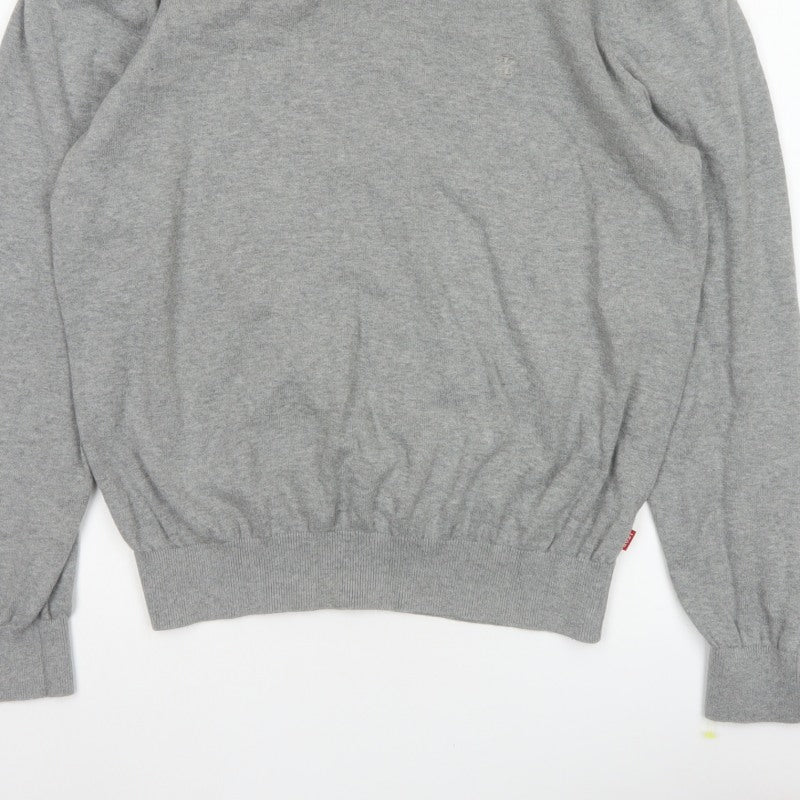 IZOD Men's Grey L V-Neck Fine Knit Pullover Jumper Classic