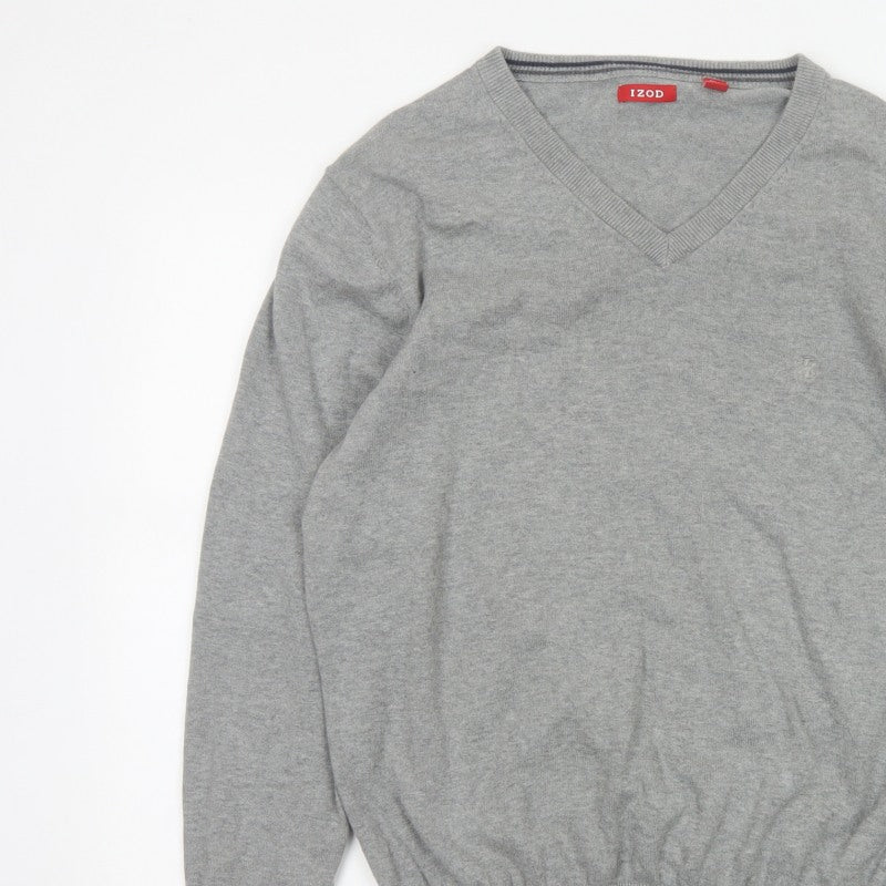 IZOD Men's Grey L V-Neck Fine Knit Pullover Jumper Classic