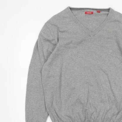 IZOD Men's Grey L V-Neck Fine Knit Pullover Jumper Classic
