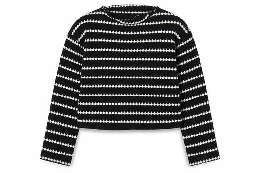 New Look Women Black White Striped M Cropped Knit Top Long Sleeve