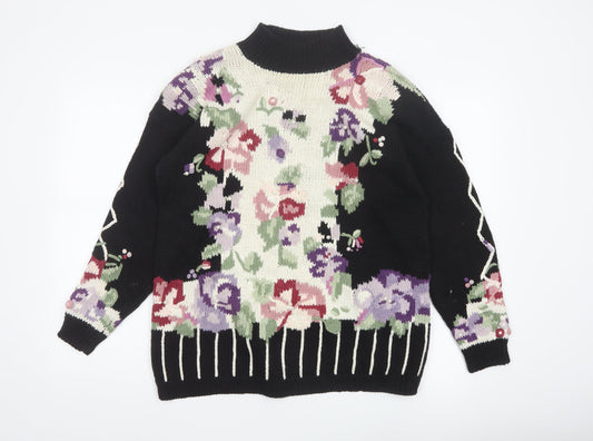 Boaz Women's Black Floral Mock Neck Pullover Jumper Size M Vintage