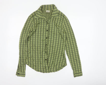 Next Women Green UK 12 Geometric Viscose Button-Up Long Sleeve Blouse