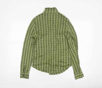 Next Women Green UK 12 Geometric Viscose Button-Up Long Sleeve Blouse