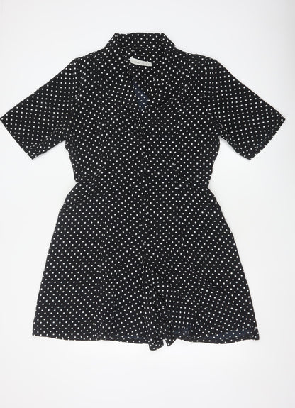 Principles Women Black White Polka Dot Button Playsuit UK 16