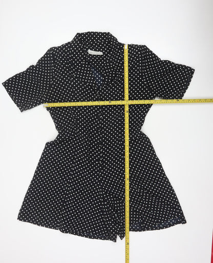 Principles Women Black White Polka Dot Button Playsuit UK 16