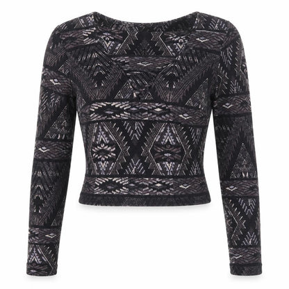 Hollister Women Black XS Cropped Aztec Lace Up Long Sleeve Top