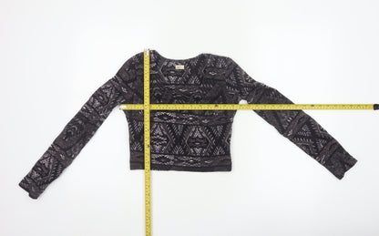 Hollister Women Black XS Cropped Aztec Lace Up Long Sleeve Top