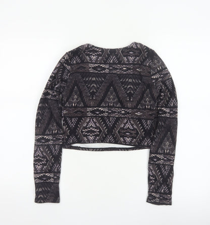 Hollister Women Black XS Cropped Aztec Lace Up Long Sleeve Top