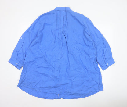 John Lewis Women Blue Linen Pleated Tunic Button-Up Shirt UK 14
