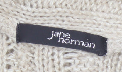 Jane Norman Women Beige UK 12 Cable Knit Short Sleeve Cardigan Cowl Neck