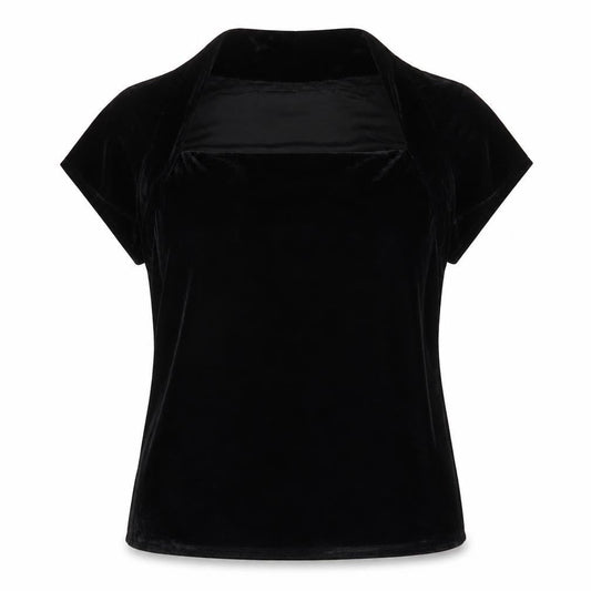 Vogue Women Black Velvet Wrap V-Neck Cap Sleeve Blouse UK 18