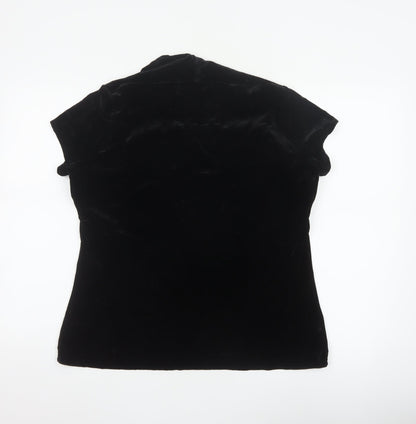 Vogue Women Black Velvet Wrap V-Neck Cap Sleeve Blouse UK 18