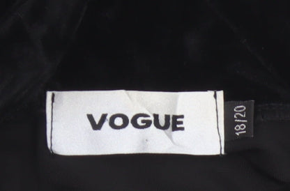 Vogue Women Black Velvet Wrap V-Neck Cap Sleeve Blouse UK 18