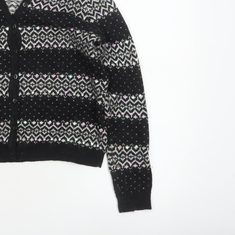 Tu Women’s Black Size 12 Fair Isle Sequin Button Cardigan
