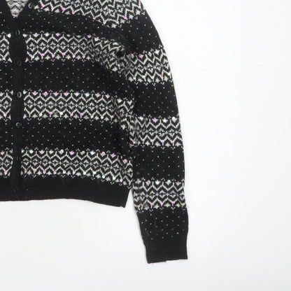 Tu Women’s Black Size 12 Fair Isle Sequin Button Cardigan