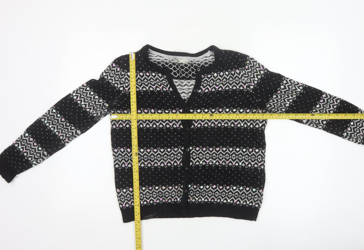 Tu Women’s Black Size 12 Fair Isle Sequin Button Cardigan