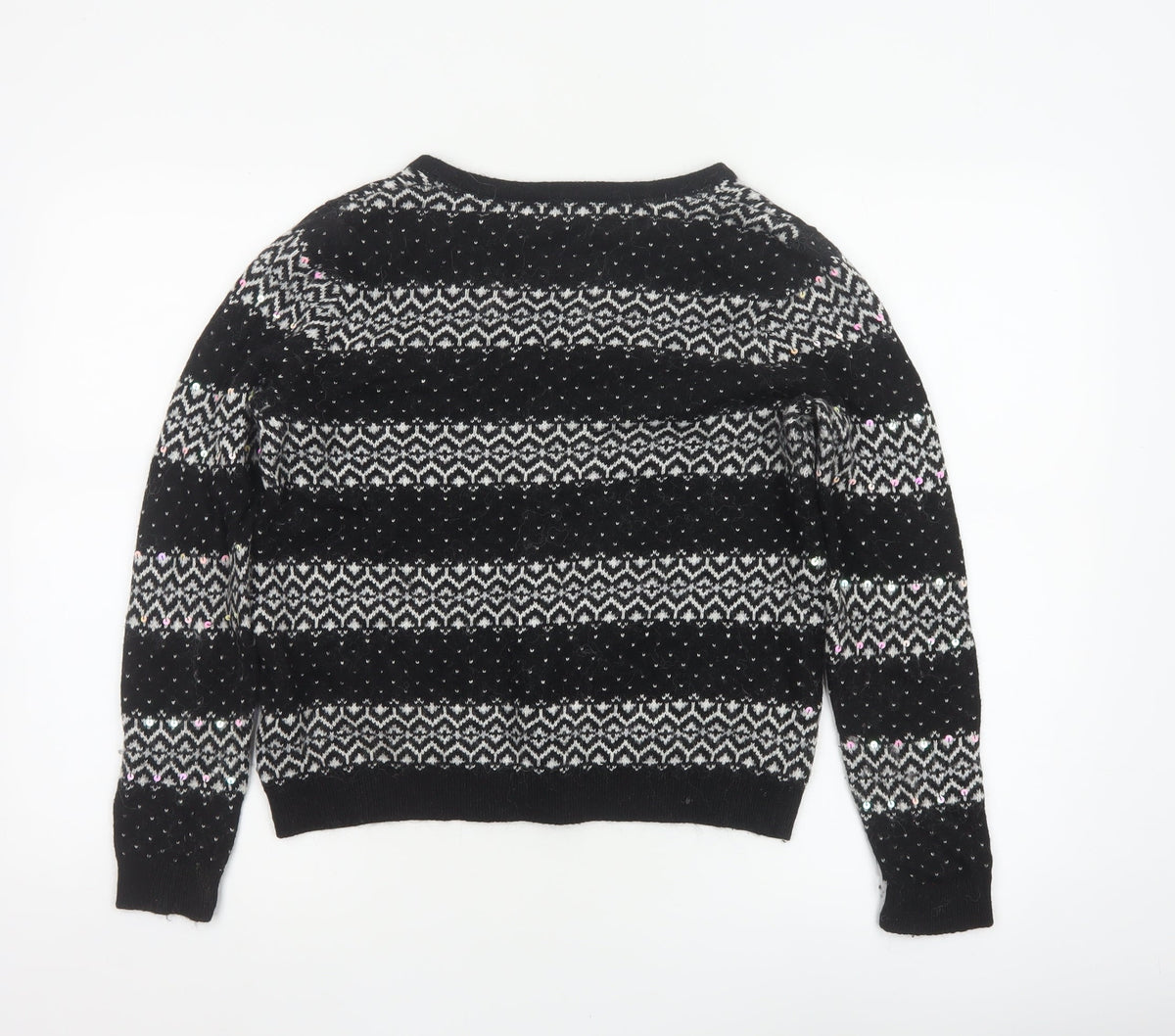 Tu Women’s Black Size 12 Fair Isle Sequin Button Cardigan