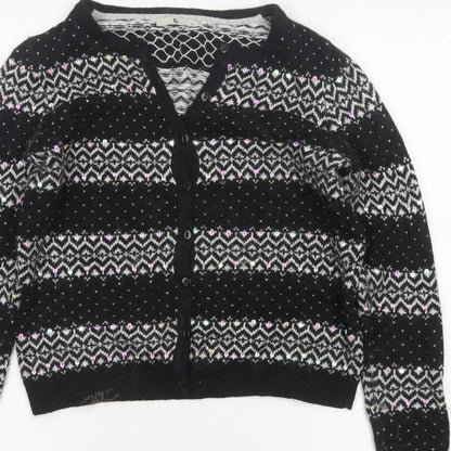 Tu Women’s Black Size 12 Fair Isle Sequin Button Cardigan
