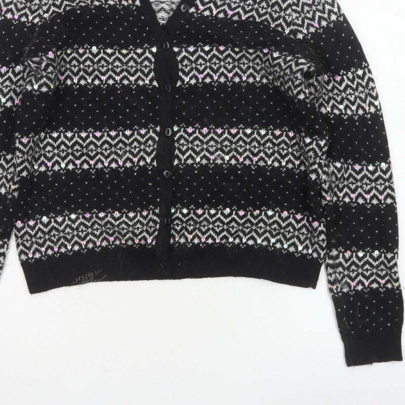 Tu Women’s Black Size 12 Fair Isle Sequin Button Cardigan