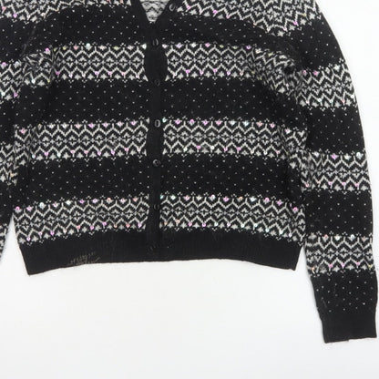 Tu Women’s Black Size 12 Fair Isle Sequin Button Cardigan