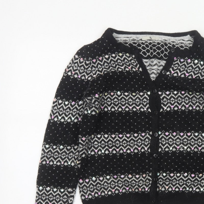 Tu Women’s Black Size 12 Fair Isle Sequin Button Cardigan